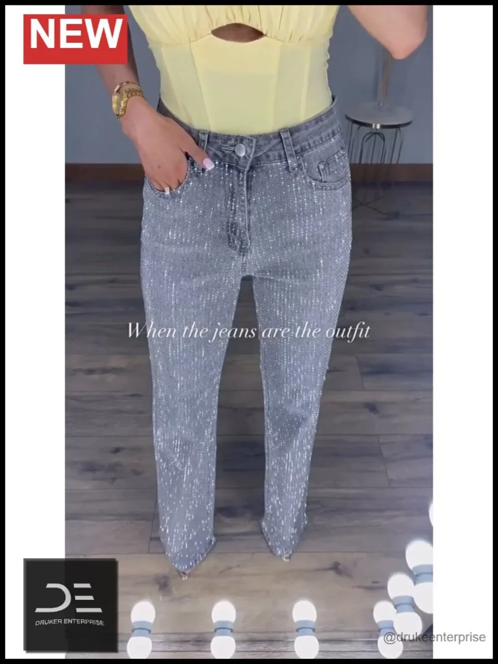 High Rise Straight Leg Rhinestone Jeans for Women Y2K Sparkly Denim Pants
